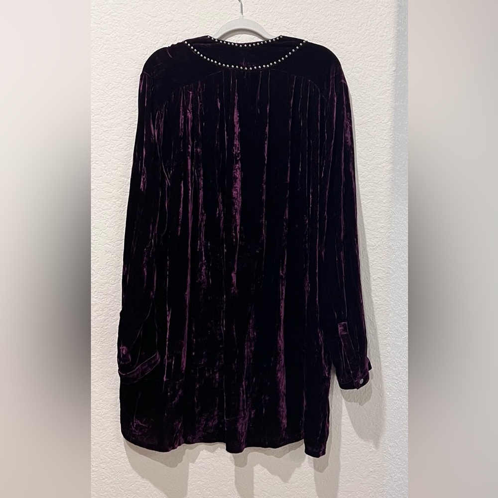 Double D Ranch “Ridge Road” Purple Crushed Velvet Beaded Tunic Dress | Size 1X - Picture 2 of 9
